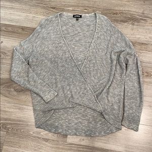 Express Marled Deep V Surplice Tunic Sweater